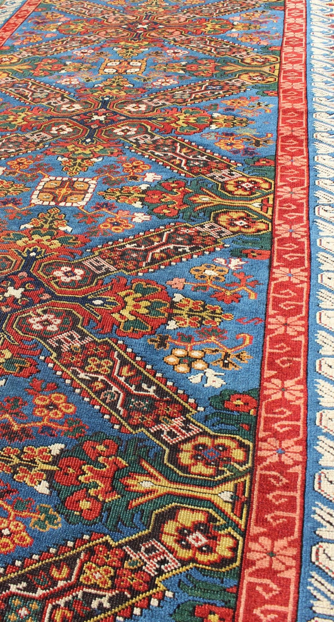 A Rare Antique Seychour Caucasian Runner in Beautiful Multi Colors Measures: 3'5 x 9'2. This 19th Century Caucasian Seychour runner represents the Caucasian weaving at its best. The amazingly beautiful colors and the composition of them shows an... - Keivan Woven Arts13 - 0504 - 4206Rug