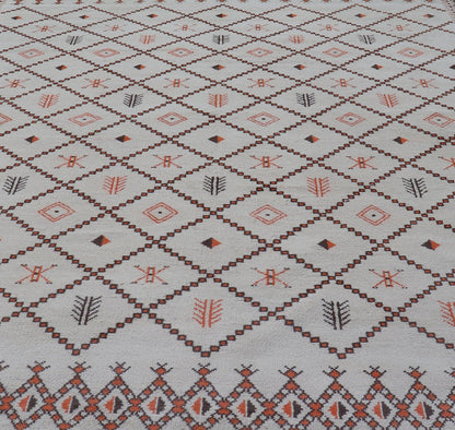 Large Vintage Moroccan Rug in Diamond Design With Ivory, Orange, and Brown Outlines. Keivan Woven Arts / Rug / 13 - 0505, Mid - 20th Century Morocco. This Moroccan rug has an all - over geometric pattern with brown and orange outlines. The colors... - Keivan Woven Arts13 - 0505 - 4210Rug