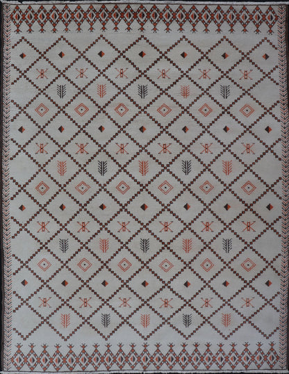 Large Vintage Moroccan Rug in Diamond Design With Ivory, Orange, and Brown Outlines. Keivan Woven Arts / Rug / 13 - 0505, Mid - 20th Century Morocco. This Moroccan rug has an all - over geometric pattern with brown and orange outlines. The colors... - Keivan Woven Arts13 - 0505 - 4210Rug