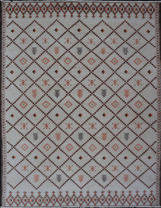 Large Vintage Moroccan Rug in Diamond Design With Ivory, Orange, and Brown Outlines. Keivan Woven Arts / Rug / 13 - 0505, Mid - 20th Century Morocco. This Moroccan rug has an all - over geometric pattern with brown and orange outlines. The colors... - Keivan Woven Arts13 - 0505 - 4210Rug