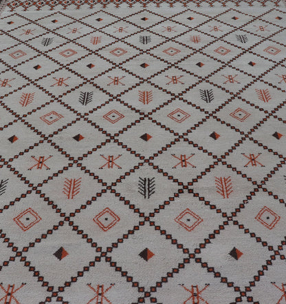 Large Vintage Moroccan Rug in Diamond Design With Ivory, Orange, and Brown Outlines. Keivan Woven Arts / Rug / 13 - 0505, Mid - 20th Century Morocco. This Moroccan rug has an all - over geometric pattern with brown and orange outlines. The colors... - Keivan Woven Arts13 - 0505 - 4210Rug