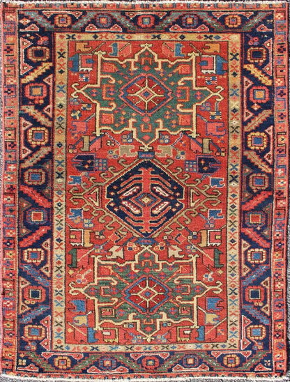 keivan Woven Arts, Antique Persian Karadjeh Rug with Three Tribal Medallions in Multi - Colors Antique Persian Karadjeh rug with three tribal medallions in multi - colors, rug 13 - 0506, country of origin / type: Iran / Karadjeh, circa 1920 This e... - Keivan Woven Arts13 - 0506 - 4216Rug
