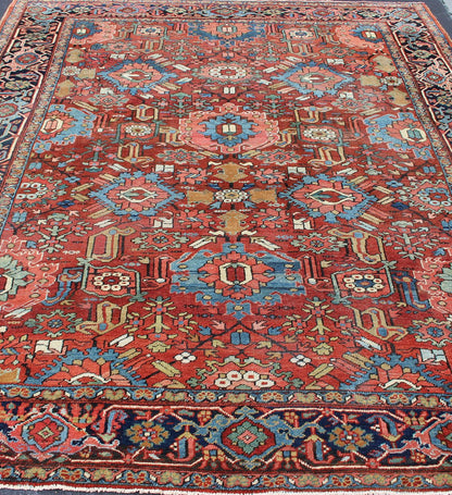 Keivan Woven Arts, Antique Hand Knotted Persian All - Over Serapi - Heriz Rug with Geometric Design Antique Persian all - over Serapi - Heriz rug with all - over geometric design. Keivan Woven Arts / Rug / 13 - 0509, country of origin / type: Iran /Sera... - Keivan Woven Arts13 - 0509 - 4220Rug
