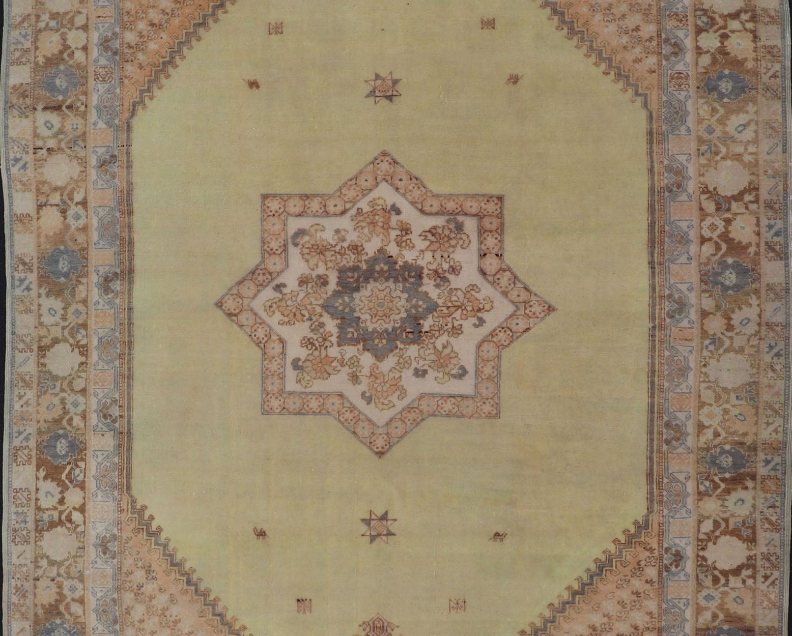 Large Vintage Moroccan Rug with Star Medallion in Light Green, Vintage large Moroccan Rug with Star Medallion in Light Green, large vintage Moroccan Green and brown color Large Vintage Moroccan Rug with Star Medallion. Large vintage Moroccan r... - Keivan Woven Arts13 - 0513 - 4232Rug