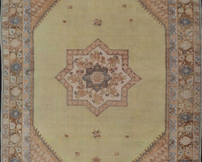 Large Vintage Moroccan Rug with Star Medallion in Light Green, Vintage large Moroccan Rug with Star Medallion in Light Green, large vintage Moroccan Green and brown color Large Vintage Moroccan Rug with Star Medallion. Large vintage Moroccan r... - Keivan Woven Arts13 - 0513 - 4232Rug