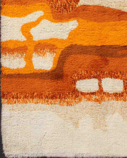 Vintage Swedish Rya Rug with Modern Design in Burnt Orange, Cream and Orange. Measures: 5'4 x 7'7 This lovely Swedish Rya rug with modern design features a vibrant color palette of cream, brown, red, Burnt Orange and orange. It is a great ch... - Keivan Woven Arts13 - 0517 - 4248Rug