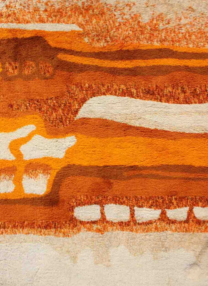 Vintage Swedish Rya Rug with Modern Design in Burnt Orange, Cream and Orange. Measures: 5'4 x 7'7 This lovely Swedish Rya rug with modern design features a vibrant color palette of cream, brown, red, Burnt Orange and orange. It is a great ch... - Keivan Woven Arts13 - 0517 - 4248Rug