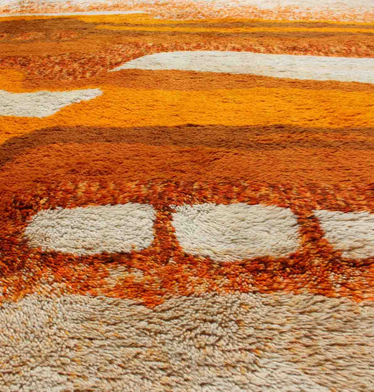 Vintage Swedish Rya Rug with Modern Design in Burnt Orange, Cream and Orange. Measures: 5'4 x 7'7 This lovely Swedish Rya rug with modern design features a vibrant color palette of cream, brown, red, Burnt Orange and orange. It is a great ch... - Keivan Woven Arts13 - 0517 - 4248Rug