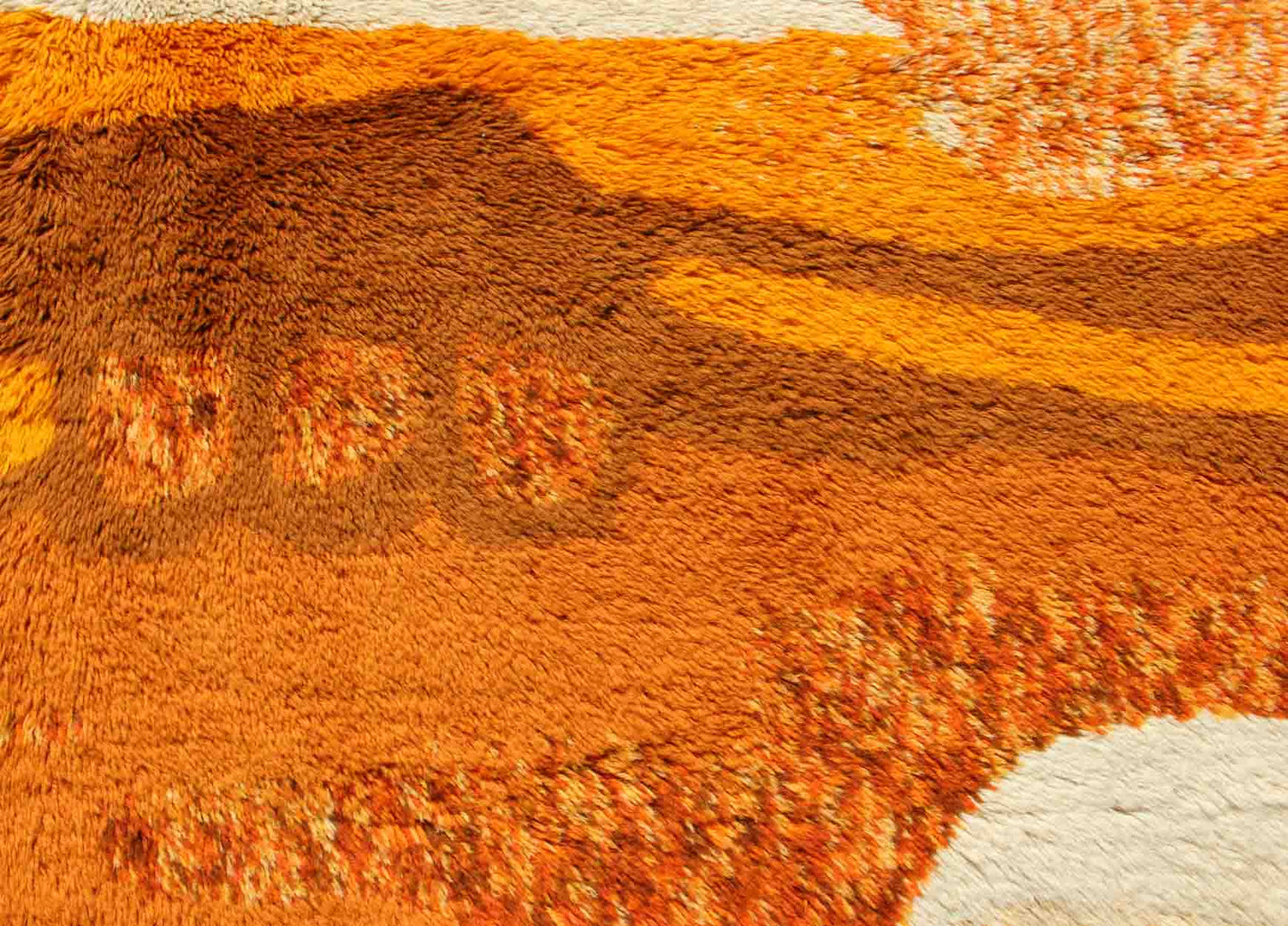 Vintage Swedish Rya Rug with Modern Design in Burnt Orange, Cream and Orange. Measures: 5'4 x 7'7 This lovely Swedish Rya rug with modern design features a vibrant color palette of cream, brown, red, Burnt Orange and orange. It is a great ch... - Keivan Woven Arts13 - 0517 - 4248Rug