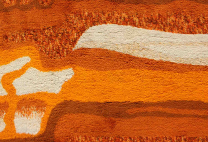Vintage Swedish Rya Rug with Modern Design in Burnt Orange, Cream and Orange. Measures: 5'4 x 7'7 This lovely Swedish Rya rug with modern design features a vibrant color palette of cream, brown, red, Burnt Orange and orange. It is a great ch... - Keivan Woven Arts13 - 0517 - 4248Rug