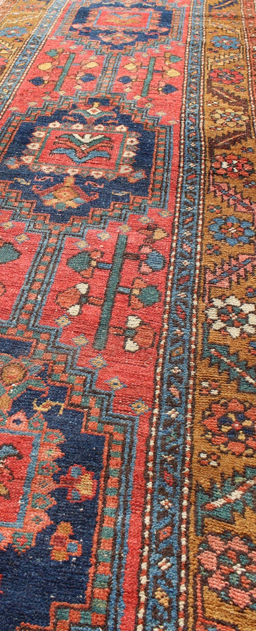 Acid Yellow and Burnt Orange Antique Persian Serapi Runner with Medallions, rug 13 - 0519, country of origin / type: Iran / Heriz Serapi, circa 1900 This magnificent Heriz Serapi runner from Iran, circa 1900, bears an exquisite design rendered in ... - Keivan Woven Arts13 - 0519 - 4254Rug