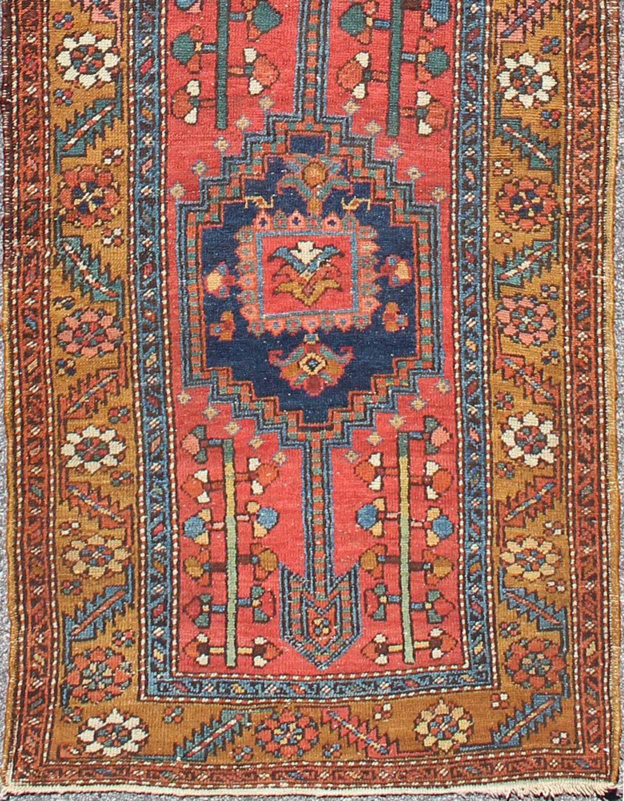 Acid Yellow and Burnt Orange Antique Persian Serapi Runner with Medallions, rug 13 - 0519, country of origin / type: Iran / Heriz Serapi, circa 1900 This magnificent Heriz Serapi runner from Iran, circa 1900, bears an exquisite design rendered in ... - Keivan Woven Arts13 - 0519 - 4254Rug