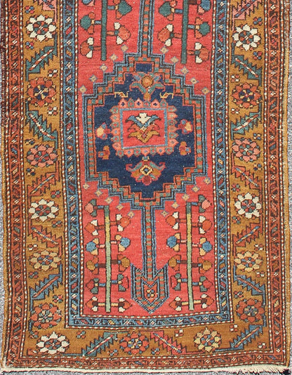Acid Yellow and Burnt Orange Antique Persian Serapi Runner with Medallions, rug 13 - 0519, country of origin / type: Iran / Heriz Serapi, circa 1900 This magnificent Heriz Serapi runner from Iran, circa 1900, bears an exquisite design rendered in ... - Keivan Woven Arts13 - 0519 - 4254Rug