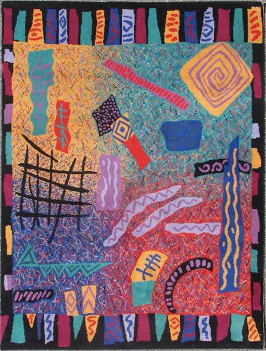 Vintage Mid Century Scandinavian Swedish Rug with Abstract Design Teal, Purple and Multi Colors. Measures: 5'7 x 7'9. The richly opulent colors and unusual design of this Scandinavian carpet transport you to Mid - Century Modern in Europe! The uniq... - Keivan Woven Arts13 - 0601 - 4258Rug