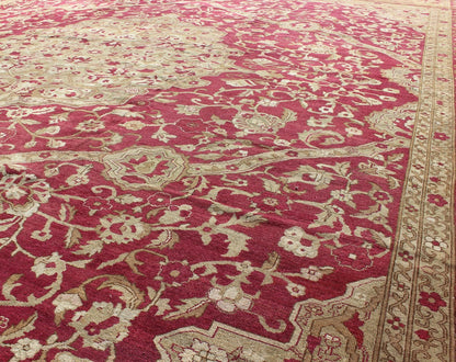 Large Antique Agra Carpet with Floral Design in Tones of Red, Taupe and light Green Large Antique Agra Carpet with Floral Design. Keivan Woven Arts / rug /13 - 0603, country of origin / type: Iran / Sultanabad , circa 1890. Measures: 13' x... - Keivan Woven Arts13 - 0603 - 4288Rug