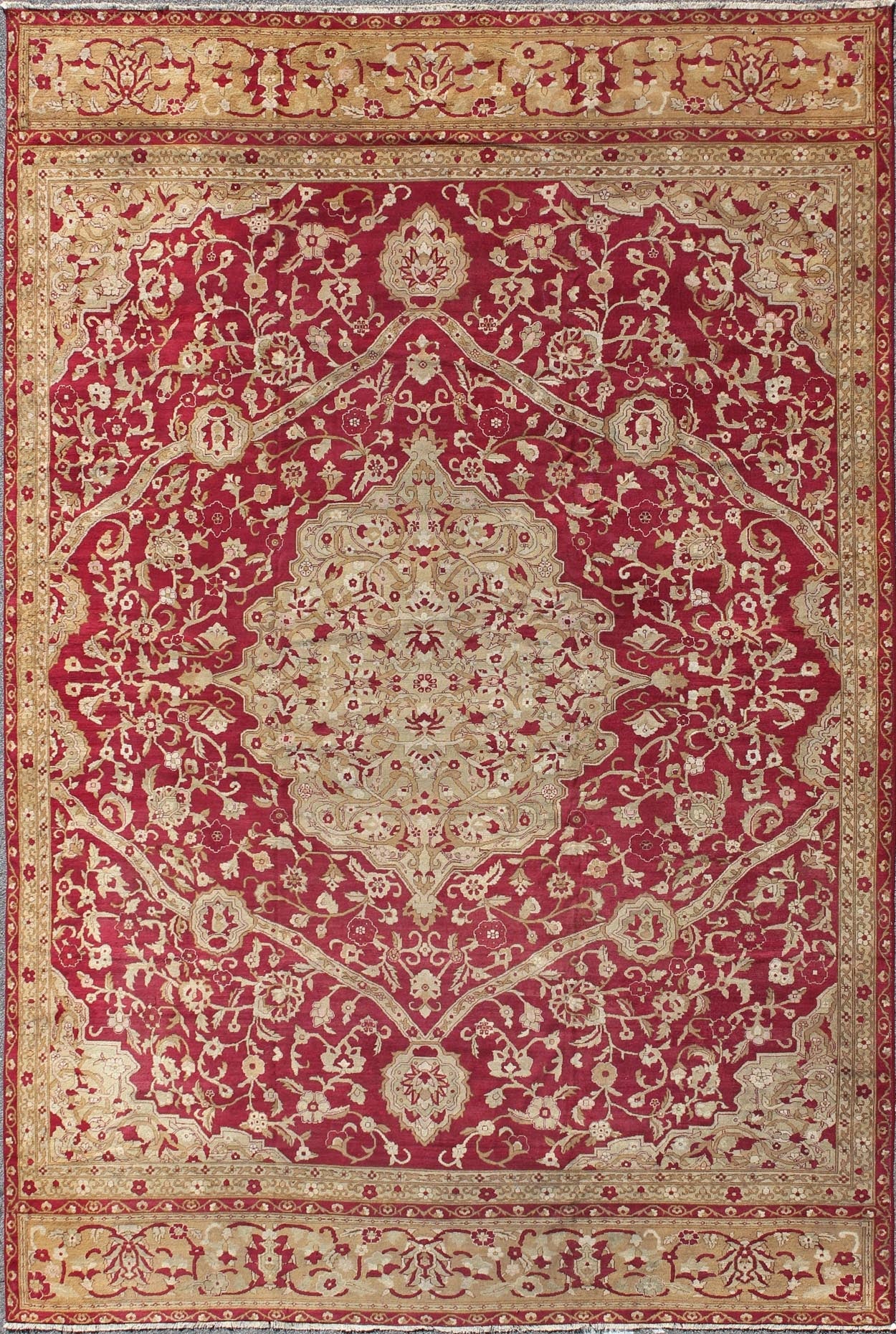 Large Antique Agra Carpet with Floral Design in Tones of Red, Taupe and light Green Large Antique Agra Carpet with Floral Design. Keivan Woven Arts / rug /13 - 0603, country of origin / type: Iran / Sultanabad , circa 1890. Measures: 13' x... - Keivan Woven Arts13 - 0603 - 4288Rug