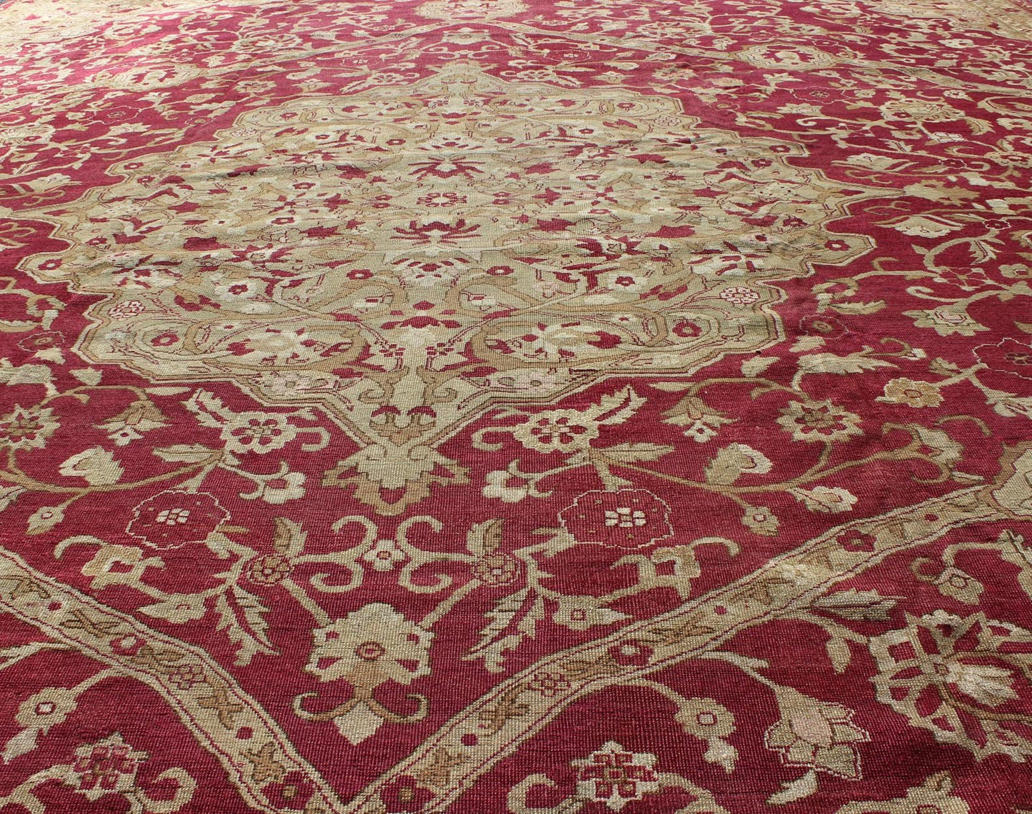 Large Antique Agra Carpet with Floral Design in Tones of Red, Taupe and light Green Large Antique Agra Carpet with Floral Design. Keivan Woven Arts / rug /13 - 0603, country of origin / type: Iran / Sultanabad , circa 1890. Measures: 13' x... - Keivan Woven Arts13 - 0603 - 4288Rug