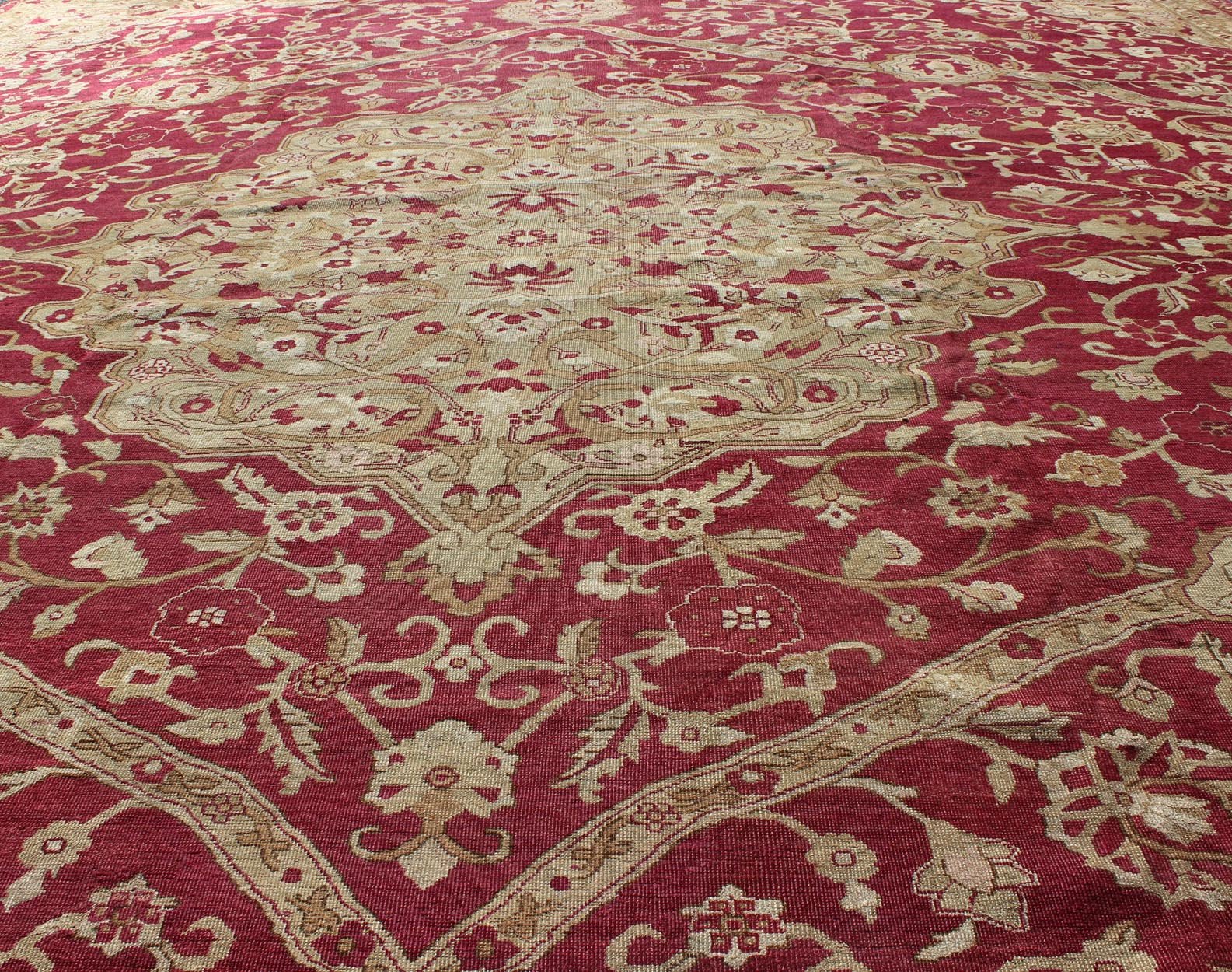 Large Antique Agra Carpet with Floral Design in Tones of Red, Taupe and light Green Large Antique Agra Carpet with Floral Design. Keivan Woven Arts / rug /13 - 0603, country of origin / type: Iran / Sultanabad , circa 1890. Measures: 13' x... - Keivan Woven Arts13 - 0603 - 4288Rug