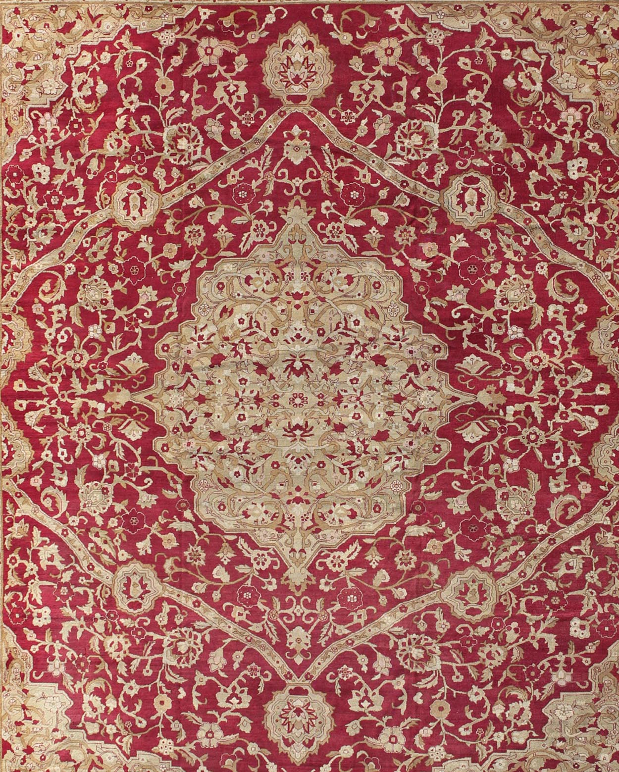 Large Antique Agra Carpet with Floral Design in Tones of Red, Taupe and light Green Large Antique Agra Carpet with Floral Design. Keivan Woven Arts / rug /13 - 0603, country of origin / type: Iran / Sultanabad , circa 1890. Measures: 13' x... - Keivan Woven Arts13 - 0603 - 4288Rug