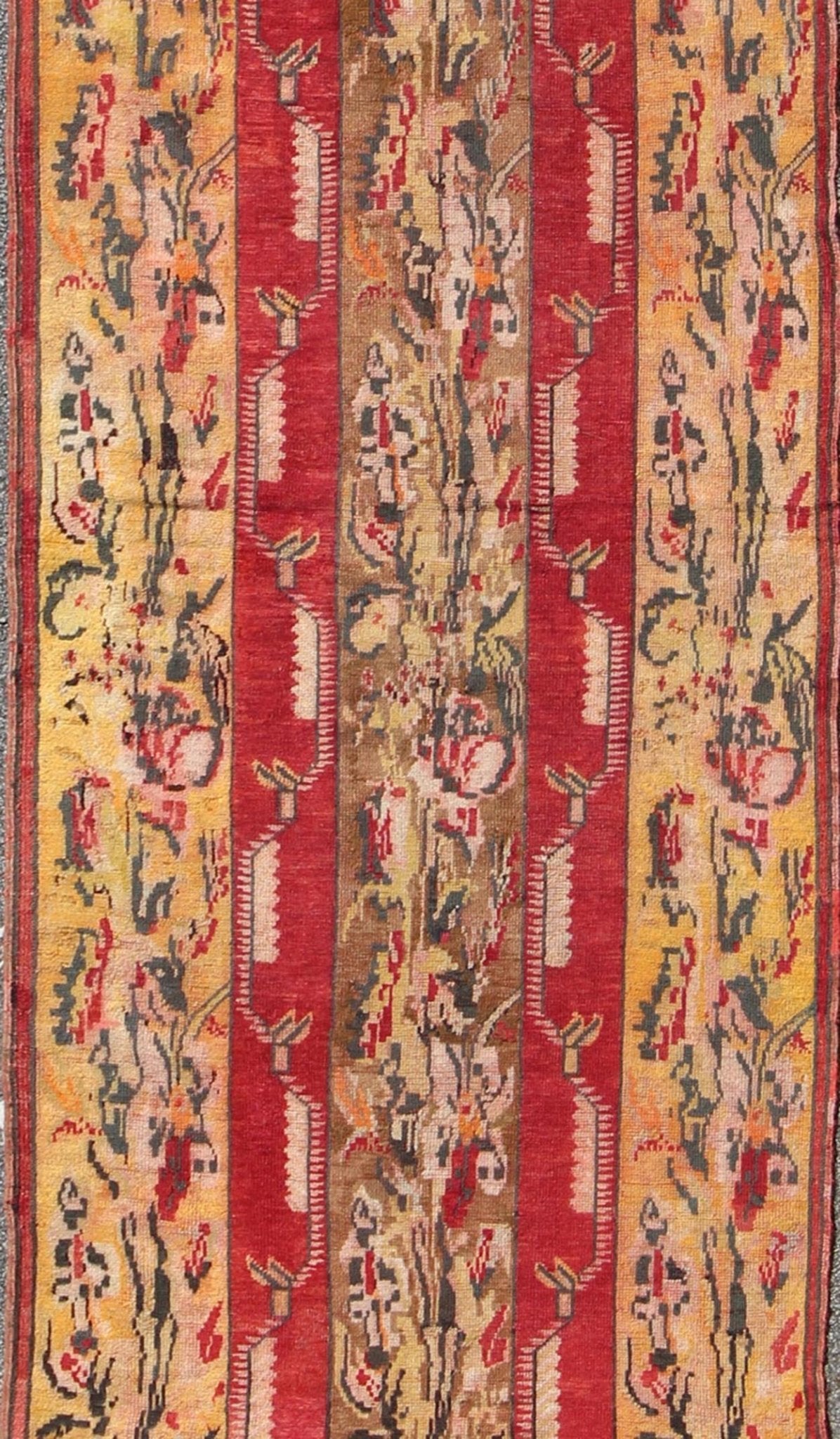 Antique Turkish Oushak Runner with Yellow, Brown and Red Vining Floral Panels, rug 13 - 0604, country of origin / type: Turkey / Oushak, circa 1910 This antique Turkish gallery runner (circa mid - 20th century) features a unique blend of colors and ... - Keivan Woven Arts13 - 0604 - 4294Rug