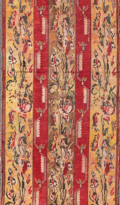 Antique Turkish Oushak Runner with Yellow, Brown and Red Vining Floral Panels, rug 13 - 0604, country of origin / type: Turkey / Oushak, circa 1910 This antique Turkish gallery runner (circa mid - 20th century) features a unique blend of colors and ... - Keivan Woven Arts13 - 0604 - 4294Rug