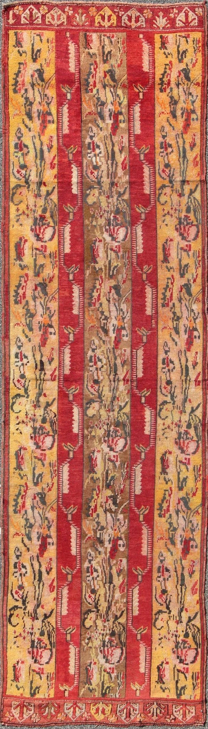 Antique Turkish Oushak Runner with Yellow, Brown and Red Vining Floral Panels, rug 13 - 0604, country of origin / type: Turkey / Oushak, circa 1910 This antique Turkish gallery runner (circa mid - 20th century) features a unique blend of colors and ... - Keivan Woven Arts13 - 0604 - 4294Rug
