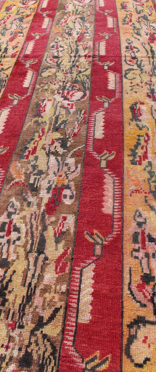Antique Turkish Oushak Runner with Yellow, Brown and Red Vining Floral Panels, rug 13 - 0604, country of origin / type: Turkey / Oushak, circa 1910 This antique Turkish gallery runner (circa mid - 20th century) features a unique blend of colors and ... - Keivan Woven Arts13 - 0604 - 4294Rug