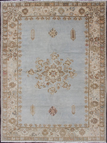 Vintage Hand Knotted Moroccan Rug in Pale Blue, Taupe and Light Brown Traditional Medallion design Moroccan rug, Keivan Woven Arts / rug 13 - 0605, country of origin / type: Morocco / Tribal, circa 1960 This Moroccan rug features an elegant... - Keivan Woven Arts13 - 0605 - 4298Rug