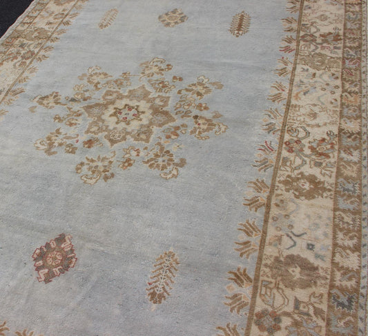 Vintage Hand Knotted Moroccan Rug in Pale Blue, Taupe and Light Brown Traditional Medallion design Moroccan rug, Keivan Woven Arts / rug 13 - 0605, country of origin / type: Morocco / Tribal, circa 1960 This Moroccan rug features an elegant... - Keivan Woven Arts13 - 0605 - 4298Rug