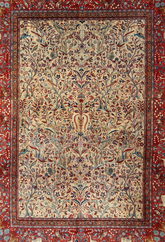 Antique Persian Manchester Kashan Rug with fine Kurk wool. Keivan Woven Arts / rug /13 - 0701, country of origin / type: Iran / Manchester Kashan , circa 1910. Measures: 8'8 x 12'. This delightful antique Kurk Manchester Kashan carpet repre... - Keivan Woven Arts13 - 0701 - 4316Rug