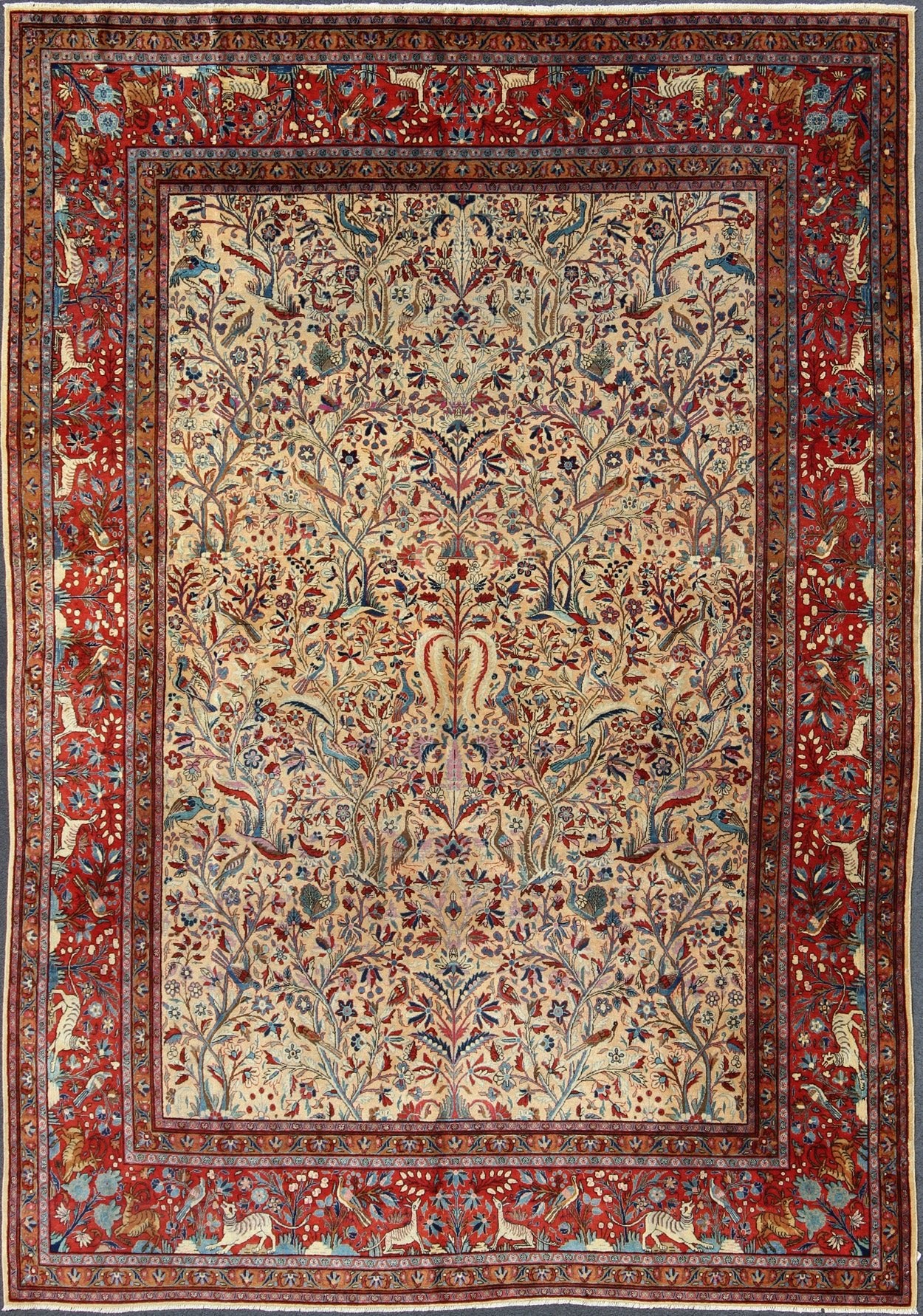 Antique Persian Manchester Kashan Rug with fine Kurk wool. Keivan Woven Arts / rug /13 - 0701, country of origin / type: Iran / Manchester Kashan , circa 1910. Measures: 8'8 x 12'. This delightful antique Kurk Manchester Kashan carpet repre... - Keivan Woven Arts13 - 0701 - 4316Rug