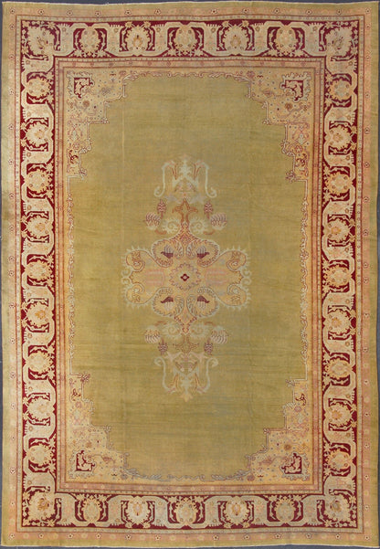 Large Antique Green Background Indian Amritsar Carpet with Red Border. Keivan Woven Arts / rug / 13 - 0706 / 1920 circa Early 20th Century. / Antique Amritsar, Antique Agra. Measures: 13'2 x 18'0. This carpet was woven in Amritsar in the late 19th ... - Keivan Woven Arts13 - 0706 - 4321Rug