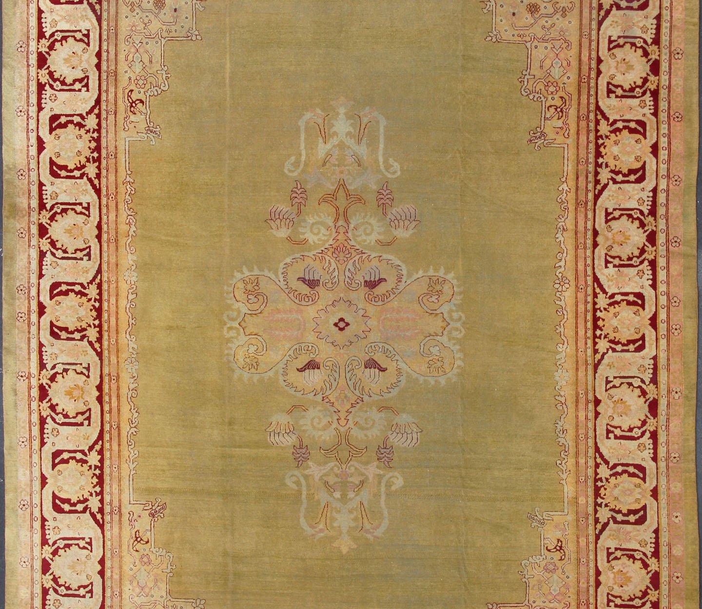 Large Antique Green Background Indian Amritsar Carpet with Red Border. Keivan Woven Arts / rug / 13 - 0706 / 1920 circa Early 20th Century. / Antique Amritsar, Antique Agra. Measures: 13'2 x 18'0. This carpet was woven in Amritsar in the late 19th ... - Keivan Woven Arts13 - 0706 - 4321Rug