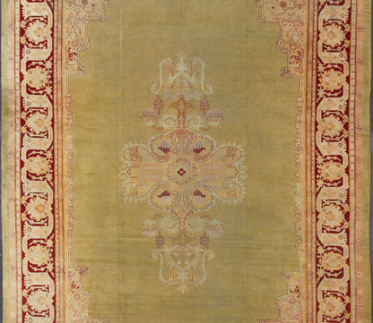 Large Antique Green Background Indian Amritsar Carpet with Red Border. Keivan Woven Arts / rug / 13 - 0706 / 1920 circa Early 20th Century. / Antique Amritsar, Antique Agra. Measures: 13'2 x 18'0. This carpet was woven in Amritsar in the late 19th ... - Keivan Woven Arts13 - 0706 - 4321Rug