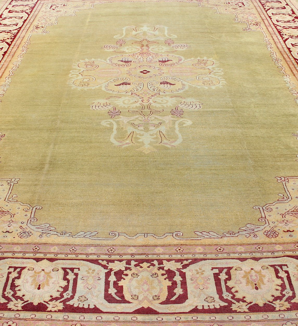 Large Antique Green Background Indian Amritsar Carpet with Red Border. Keivan Woven Arts / rug / 13 - 0706 / 1920 circa Early 20th Century. / Antique Amritsar, Antique Agra. Measures: 13'2 x 18'0. This carpet was woven in Amritsar in the late 19th ... - Keivan Woven Arts13 - 0706 - 4321Rug