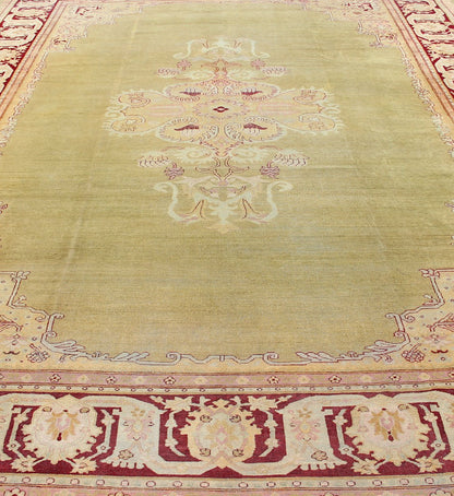 Large Antique Green Background Indian Amritsar Carpet with Red Border. Keivan Woven Arts / rug / 13 - 0706 / 1920 circa Early 20th Century. / Antique Amritsar, Antique Agra. Measures: 13'2 x 18'0. This carpet was woven in Amritsar in the late 19th ... - Keivan Woven Arts13 - 0706 - 4321Rug