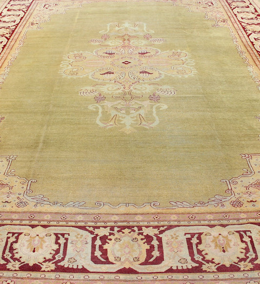 Large Antique Green Background Indian Amritsar Carpet with Red Border. Keivan Woven Arts / rug / 13 - 0706 / 1920 circa Early 20th Century. / Antique Amritsar, Antique Agra. Measures: 13'2 x 18'0. This carpet was woven in Amritsar in the late 19th ... - Keivan Woven Arts13 - 0706 - 4321Rug