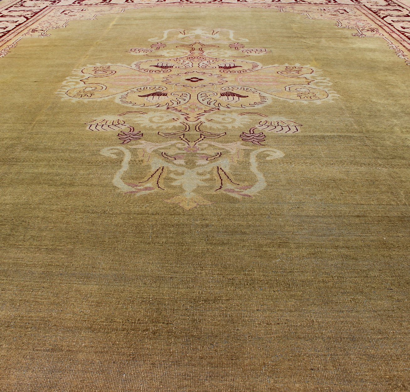 Large Antique Green Background Indian Amritsar Carpet with Red Border. Keivan Woven Arts / rug / 13 - 0706 / 1920 circa Early 20th Century. / Antique Amritsar, Antique Agra. Measures: 13'2 x 18'0. This carpet was woven in Amritsar in the late 19th ... - Keivan Woven Arts13 - 0706 - 4321Rug