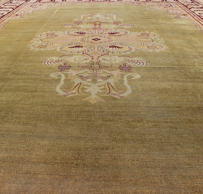 Large Antique Green Background Indian Amritsar Carpet with Red Border. Keivan Woven Arts / rug / 13 - 0706 / 1920 circa Early 20th Century. / Antique Amritsar, Antique Agra. Measures: 13'2 x 18'0. This carpet was woven in Amritsar in the late 19th ... - Keivan Woven Arts13 - 0706 - 4321Rug