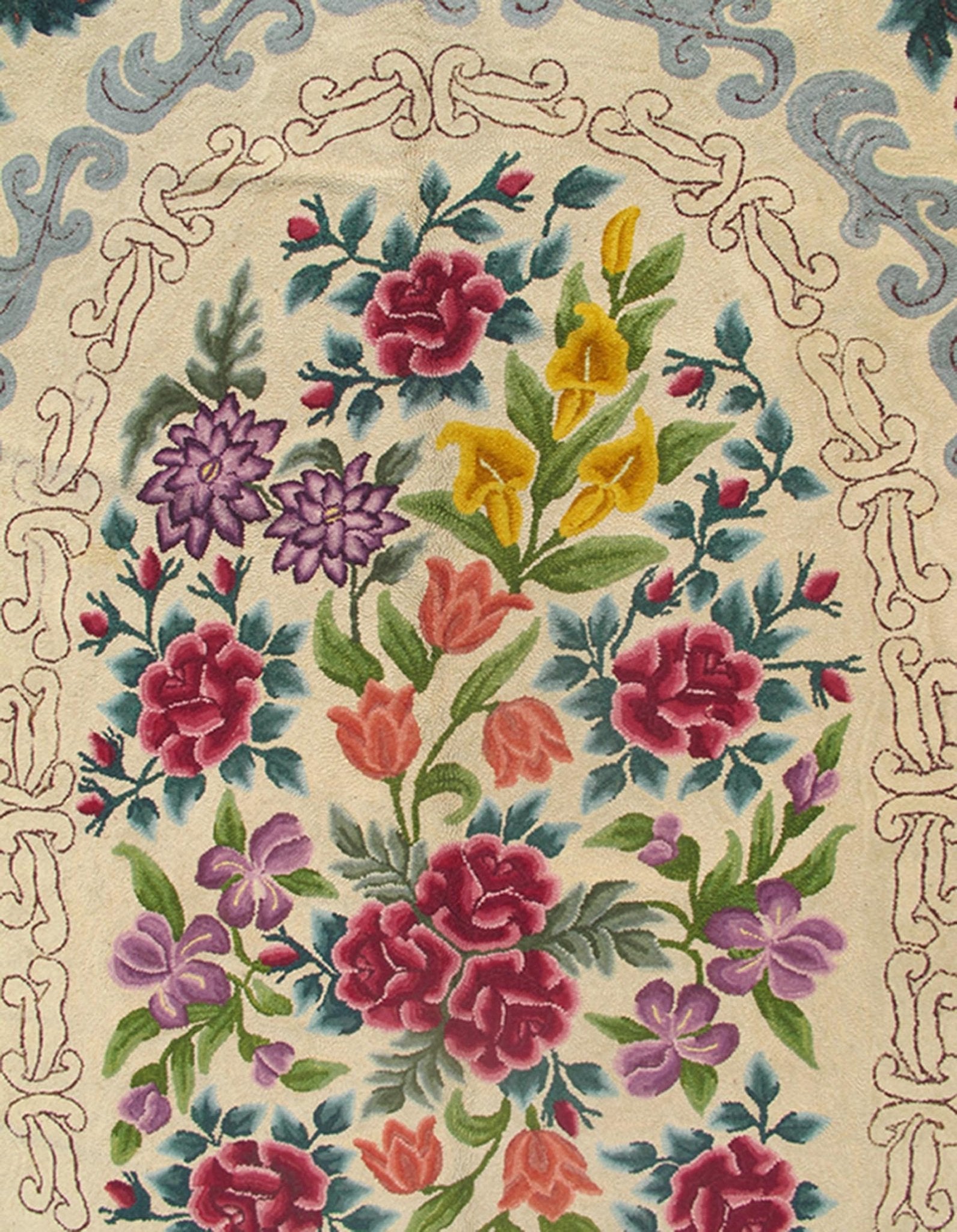 Large Antique Finely American Hooked Rug with Savonnerie Design in Ruby Red Antique American Hooked Rug with French Floral Design, rug 13 - 0801, country of origin / type: United States of America / American Hook Rug, circa Mid - 20th Century. ... - Keivan Woven Arts13 - 0801 - 4766Rug