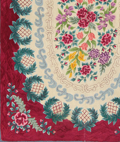 Large Antique Finely American Hooked Rug with Savonnerie Design in Ruby Red Antique American Hooked Rug with French Floral Design, rug 13 - 0801, country of origin / type: United States of America / American Hook Rug, circa Mid - 20th Century. ... - Keivan Woven Arts13 - 0801 - 4766Rug