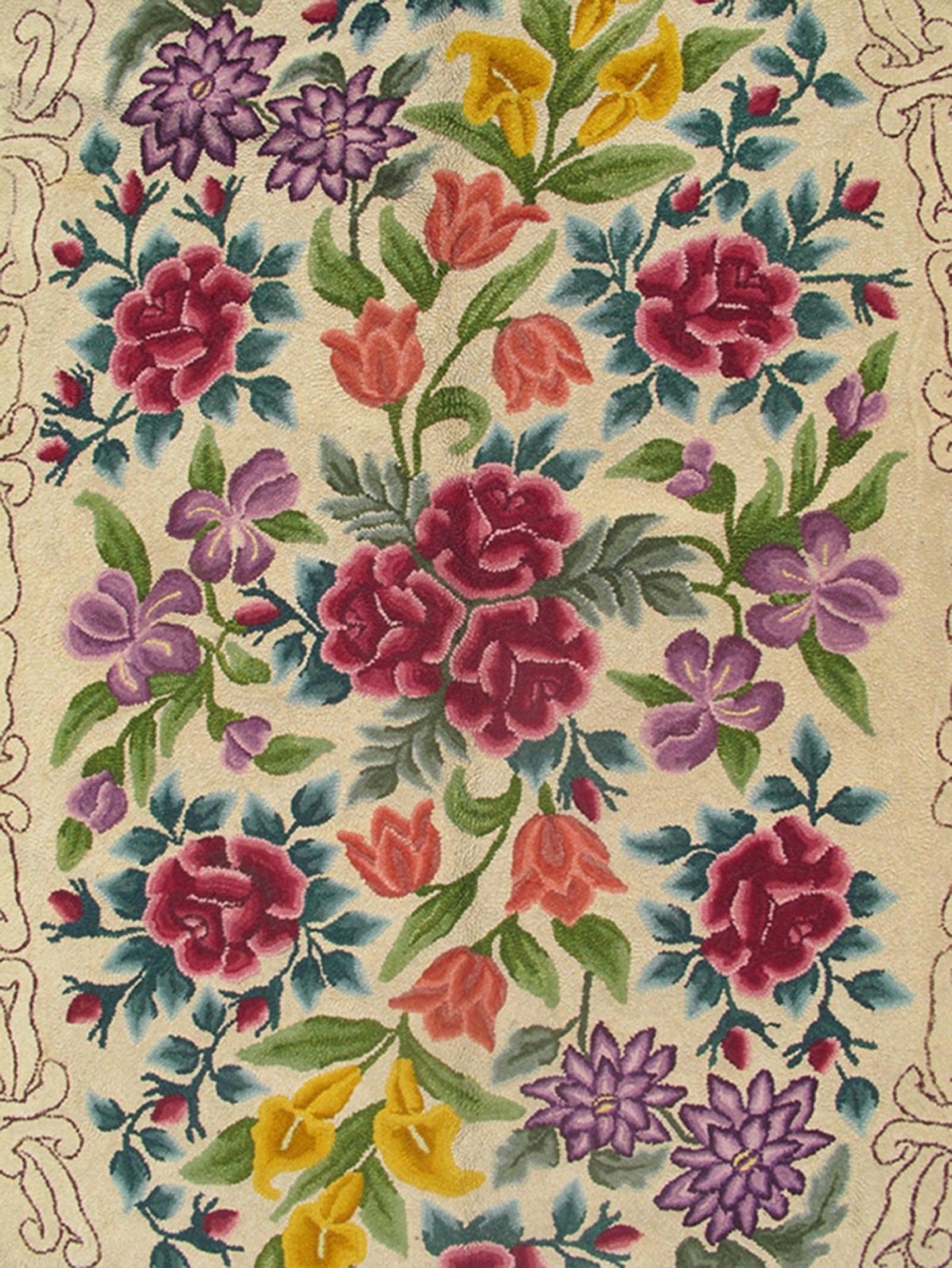 Large Antique Finely American Hooked Rug with Savonnerie Design in Ruby Red Antique American Hooked Rug with French Floral Design, rug 13 - 0801, country of origin / type: United States of America / American Hook Rug, circa Mid - 20th Century. ... - Keivan Woven Arts13 - 0801 - 4766Rug