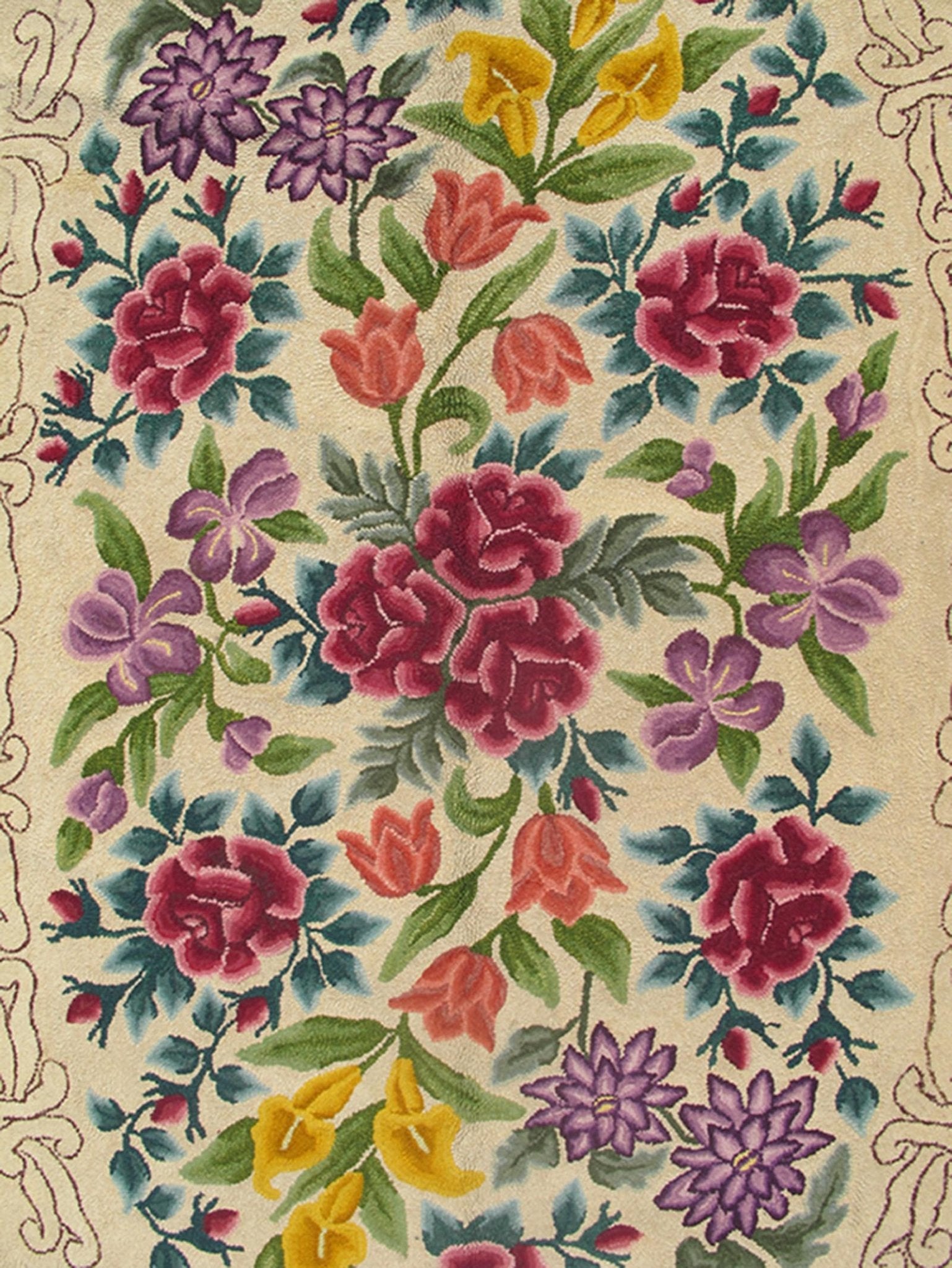 Large Antique Finely American Hooked Rug with Savonnerie Design in Ruby Red Antique American Hooked Rug with French Floral Design, rug 13 - 0801, country of origin / type: United States of America / American Hook Rug, circa Mid - 20th Century. ... - Keivan Woven Arts13 - 0801 - 4766Rug