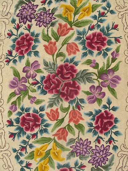 Large Antique Finely American Hooked Rug with Savonnerie Design in Ruby Red Antique American Hooked Rug with French Floral Design, rug 13 - 0801, country of origin / type: United States of America / American Hook Rug, circa Mid - 20th Century. ... - Keivan Woven Arts13 - 0801 - 4766Rug