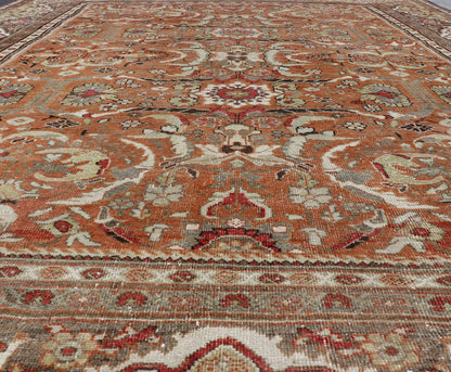 Large Antique Persian Mahal Rug with Floral Design in Muted Tones Antique Persian Mahal rug with floral design in muted tones, rug 13 - 0902, country of origin / type: Iran / Sultanabad, circa 1930 This beautiful antique Persian Mahal carpe... - Keivan Woven Arts13 - 0902 - 4726Rug
