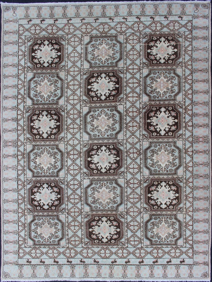 Vintage Moroccan Rug with Medallions in Black and Light Blue Medallion Design Moroccan Rug, rug 13 - 0904, country of origin / type: Morocco / Tribal, circa Mid - 20th Century. Measures: 6'8 x 9'1. This Moroccan rug features a repeatin... - Keivan Woven Arts13 - 0904 - 4736Rug