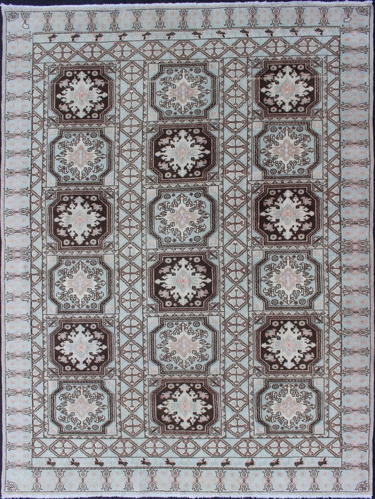Vintage Moroccan Rug with Medallions in Black and Light Blue Medallion Design Moroccan Rug, rug 13 - 0904, country of origin / type: Morocco / Tribal, circa Mid - 20th Century. Measures: 6'8 x 9'1. This Moroccan rug features a repeatin... - Keivan Woven Arts13 - 0904 - 4736Rug