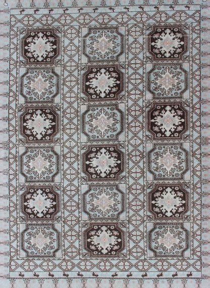 Vintage Moroccan Rug with Medallions in Black and Light Blue Medallion Design Moroccan Rug, rug 13 - 0904, country of origin / type: Morocco / Tribal, circa Mid - 20th Century. Measures: 6'8 x 9'1. This Moroccan rug features a repeatin... - Keivan Woven Arts13 - 0904 - 4736Rug
