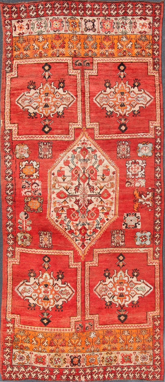 Large Vintage Moroccan Gallery Rug with Tribal Design in Red, Ivory and Orange Vintage Moroccan Gallery Runner, rug 13 - 0905, country of origin / type: Morocco / Tribal, circa Mid - 20th Century. Measures: 6'4 x 15'8. This gorgeous v... - Keivan Woven Arts13 - 0905 - 4784Rug