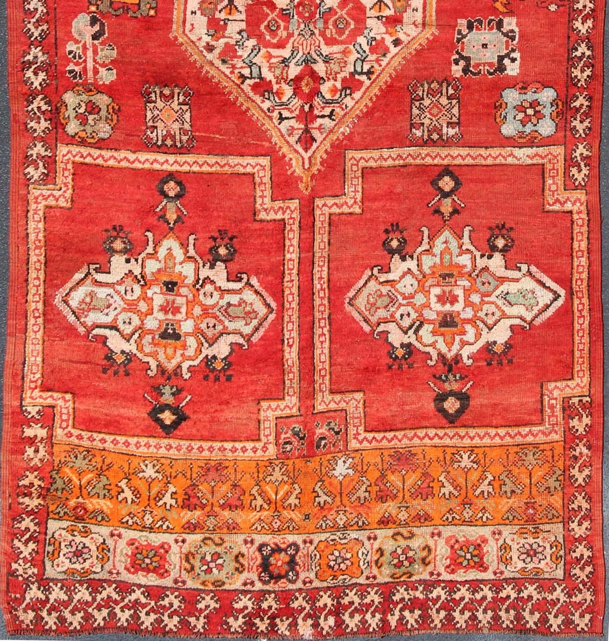 Large Vintage Moroccan Gallery Rug with Tribal Design in Red, Ivory and Orange Vintage Moroccan Gallery Runner, rug 13 - 0905, country of origin / type: Morocco / Tribal, circa Mid - 20th Century. Measures: 6'4 x 15'8. This gorgeous v... - Keivan Woven Arts13 - 0905 - 4784Rug